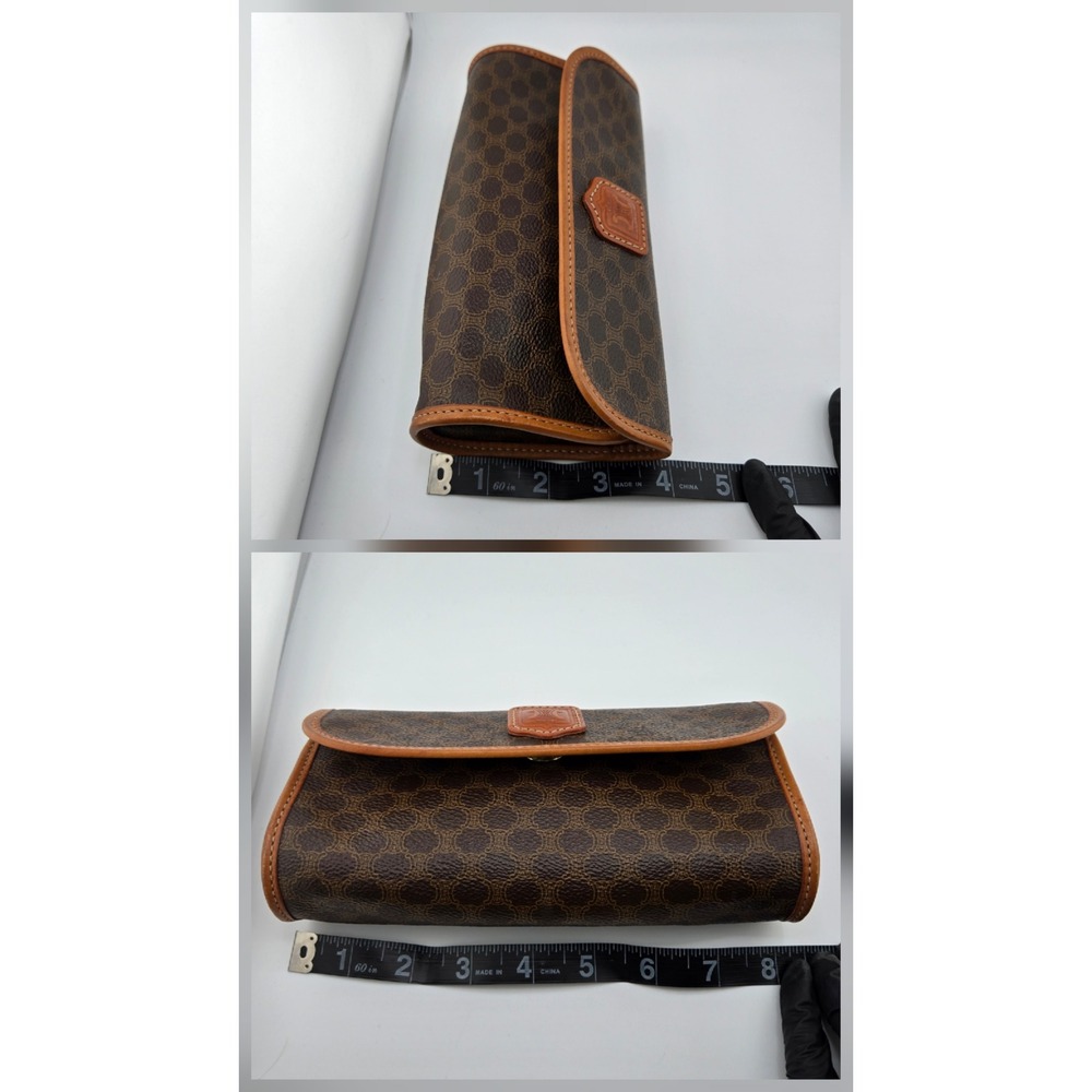 Celine Macadam Triomphe Clutch Bag Brown Coated Canvas Vintage Leather Trim - Picture 6 of 8